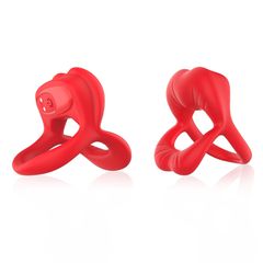 Big Mouth Vibrating Cock Ring – 9 Functions – Red-thumb-1