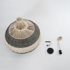 Boho Κρεμαστό Φωτιστικό Οροφής Μονόφωτο 1 x E27 AC220-240V IP20 - Φ60 x Υ60cm - Μπεζ - Χακί Ξύλινο Πλέγμα Καμπάνα - 5 Χρόνια Εγγύηση-thumb-10