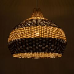 Boho Κρεμαστό Φωτιστικό Οροφής Μονόφωτο 1 x E27 AC220-240V IP20 - Φ60 x Υ60cm - Μπεζ - Χακί Ξύλινο Πλέγμα Καμπάνα - 5 Χρόνια Εγγύηση-thumb-13