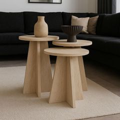 Τραπεζάκι βοηθητικό σετ 3 τμχ Podel Megapap χρώμα travertine Ø29,6x52,1εκ.