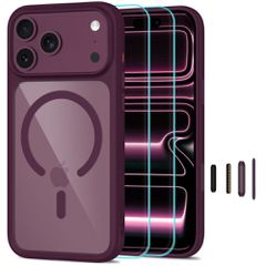 Tech-Protect MagOne CC MagSafe Case + Tempered Glass 2-Pack for iPhone 18 Pro / 17 Pro - Clear Burgundy