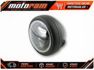 HIGHSIDER pro 5 3/4 Inch Headlight Pecos Type 7 LED Black Side Mount, With Parking Light Ring