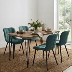 Σετ τραπεζαρία 5τμχ Roger - Chiara Mdf - ύφασμα χρώμα ακακίας - πράσινο 120x70x75εκ.