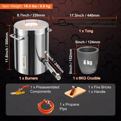 Φούρνος Τήξης Μετάλλων Προπανίου VEVOR 6kg από Ανοξείδωτο Χάλυβα (1482°C) με Καυστήρα & Χωνευτήριο Γραφίτη-thumb-2