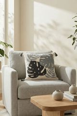 Stewehome Διακοσμητική μαξιλαροθήκη με κέντημα τροπικά φύλλα και φούντες από βαμβάκι 42x42 cm