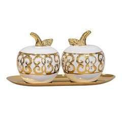 S/2 ΜΗΛΑ ΚΕΡΑΜΙΚΑ ΛΕΥΚΑ - ΧΡΥΣΑ 23x9.5x11.5 cm Eurolamp 819-01509