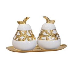 S/2 ΑΧΛΑΔΙΑ ΚΕΡΑΜΙΚΑ ΛΕΥΚΑ - ΧΡΥΣΑ 23x9.5x14cm Eurolamp 819-01508