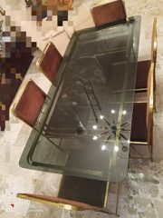 Σετ Vintage ιταλικό σαλόνι (τραπεζρία 6 θέσεων & σύνθετα 3 τεμαχίων) μπρούτζος & φιμέ κρύσταλλο