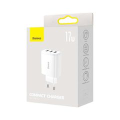 Baseus Travel Charger Compact wall Charger U+U+U, 17W EU White (CCXJ020102) - ONLY BOX DAMAGE