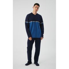 Minerva Ανδρική Πυτζάμα Βαμβακερή V Λαιμόκοψη Stripes Winter '26