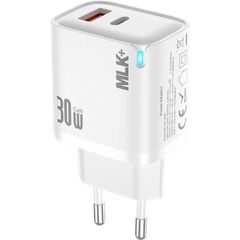 MLK+BD-089-30AC Wall adapter 30W PD3.0 USB-C & USB-A LED indicator Λευκό