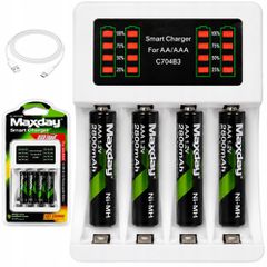 Verk Group  MAXDAY Φορτιστής Μπαταριών AA/AAA USB-C με 4 Επαναφορτιζόμενες AAA Μπαταρίες 5907451391242