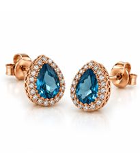 Σκουλαρίκια Ροζ Χρυσό Κ18 με London Blue Topaz & Διαμάντια