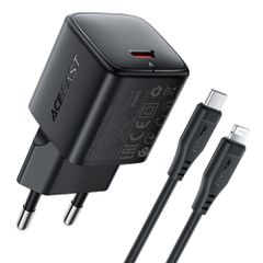 Φορτιστής Ταξιδίου Acefast A118 Mini Fast Charging 1xUSB-C PD30W QC3.0 GaN με USB-C σε Lightning Καλώδιο 1.2m Μαύρος