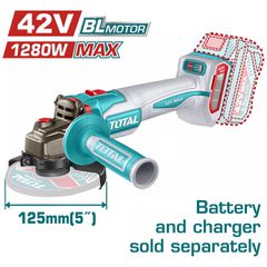 Τροχός Γωνιακός Μπαταρίας TOTAL Li-ion 42V / 125mm Χωρίς Μπαταρία & Φορτιστή BL Motor TAGLI4260182 ( TAGLI4128120E )