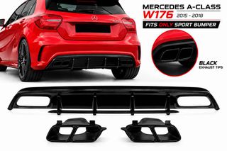 Diffuser Πίσω Προφυλακτήρα Για Mercedes-Benz A-Class W176 15-18 A45 Amg Look Με Μπούκες Μαύρες -00---00-