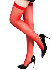 Red Anti-roll Cuff Fishnet Stockings-thumb-1