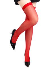 Red Anti-roll Cuff Fishnet Stockings-thumb-3