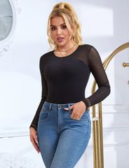 Black Sheer Mesh Open Crotch Bodysuit-thumb-11