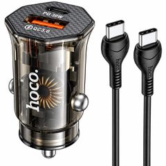 Φορτιστής Αυτοκινήτου Hoco. DZ16 Apex Lightweight USB-C PD30W + USB-A 18W QC3.0A με Καλώδιο USB-A σε USB-C Διάφανος Φιμέ