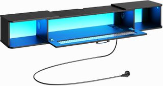 HOOBRO Κρεμαστό Έπιπλο TV 140 cm με 3 Πρίζες, 2 USB και LED, για Τηλεοράσεις έως 65", Μαύρο, 140 x 24 x 20,5 cm EBK34CDDS01