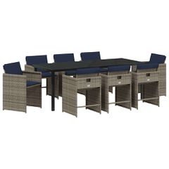 Σέτ φαγητού για κήπο 9 τμχ. Γκρι συνθετικό ρατάν 3380003-thumb-1