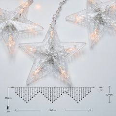 XMAS ΛΑΜΠΑΚΙ ΚΟΥΡΤΙΝΑ 222 LED 5mm ΜΕ ΑΣΤΕΡΙΑ 31V ΜΕΤΑΣΧΗΜΑΤΙΣΤΗ 4 ΕΠΕΚΤΑΣΕΙΣ ΕΩΣ 3 ΣΕΤ ΔΙΑΦΑΝΟ PVC ΚΑΛΩΔΙΟ ΘΕΡΜΟ ΛΕΥΚΟ LED (H100 x W360cm 27 ΣΕΙΡΕΣ) ΠΑΡΟΧΗ 3m IP44 Eurolamp 600-02012