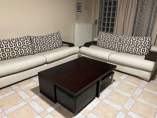 Σετ σαλονιού με διθέσιο και τριθέσιο καναπέ και τραπεζάκι σε απόχρωση wenge