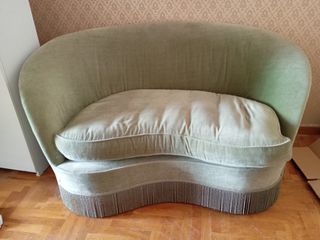 Vintage Καναπές Μπανανί Mid-Century Modern | Διθέσιος Καμπυλωτός Βελούδινος με Κρόσσια