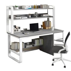Γραφείο ArteLibre MERGELLUS Με Ράφια Γκρι/Λευκό MDF/Μέταλλο 120x50x147cm