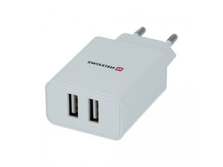 SWISSTEN Κύριος Φορτιστής με 2x USB, Έξυπνη Τεχνολογία IC, 2,1A, Πιστοποίηση MFi Λευκό 8595217464421