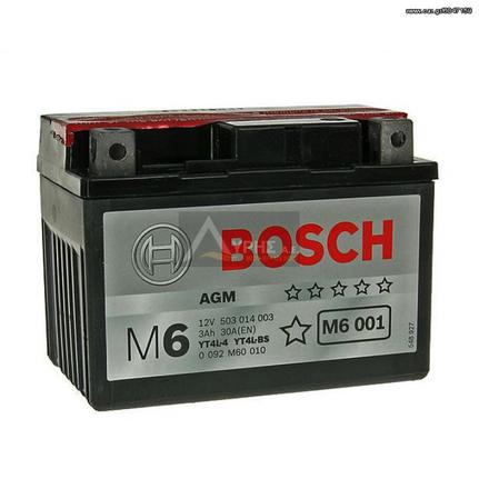 0092M60010 BOSCH YT4L-BS, YTX4L-BS, 12V, 3Ah/30A(EN), ΔΕΞ(+), M6-AGM, eautoshop.gr παραδοση παντου με 4 ευρω