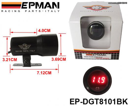 βολτομετρο EPMAN 37mm - Compact Micro Digital Smoked Lens Volt Battery Gauge Auto gauge Black eautoshop.gr