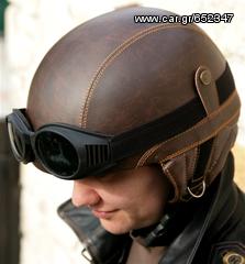 Κράνος ρετρό Club Retro Pilot Helmet 1932 Brown-thumb-3