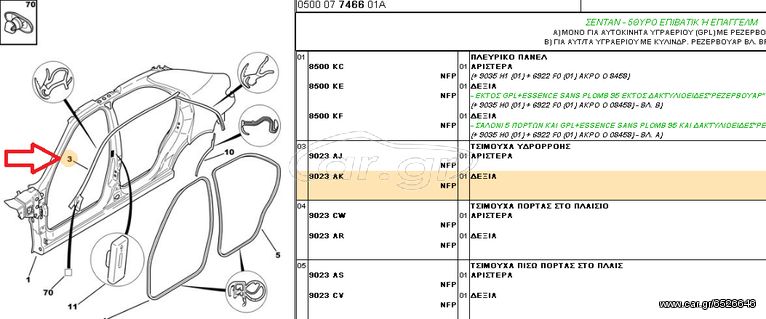 ΤΣΙΜΟΥΧΑ ΠΟΡΤΑΣ ΔΕΞΙΑ (ΝΕΡΟΧΥΤΗΣ) ΥΔΡΟΡΡΟΗΣ CITROEN XSARA (5ΘΥΡΟ) 00009023AK