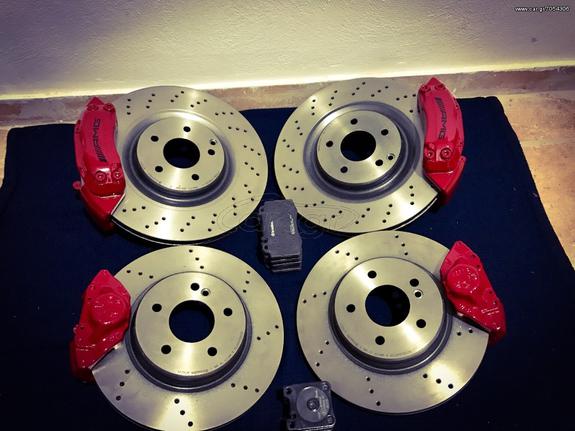 mercedes c55/slk 55 amg brembo 4πιστονα φρενα με 345mm εμπρος-πισω 2πιστονα για w203 w209 r171 w202 w208 w210 w220