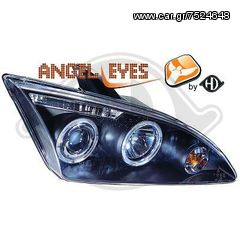 Headlight Set 04-08 KLARGLAS/SCHWARZ ANGEL EYES FORD FOCUS EAUTOSHOP.GR 