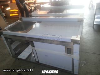 INOXWEB 2026-Επαγγελματική λάντζα ανοξείδωτη κλειστή 140χ70χ87 με 1 γούρνα δεξιά 50χ50χ30 εκ ID-LANK140.1