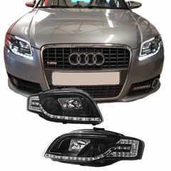 Μπροστινά Φανάρια Set Για Audi A4 B7 04-08 DRL & Led Tube & Led Signal Μαύρα H7/H1 Με Μοτέρ Reliable Auto Parts