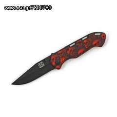 KNIFE SKULL & CLIP BLACK RED 19.5 cm