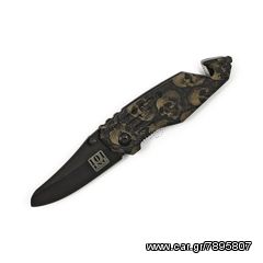 KNIFE SKULL & CLIP SMALL BLACK BROWN 15 cm