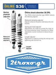 Ohlins S36E 337mm Length Chrome Shock Absorbers Harley Davidson Sportster XL 1200 C Custom