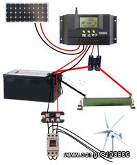 Ρυθμιστής φόρτισης για φωτοβολταικά κλπ 12V 30A με οθόνη LCD