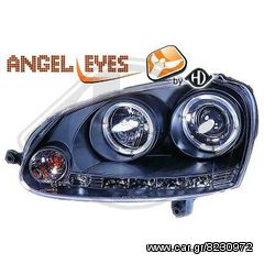 VW JETTA ΦΑΝΑΡΙΑ ΕΜΠΡΟΣ ANGEL EYES BLACK-ΜΑΥΡΑ