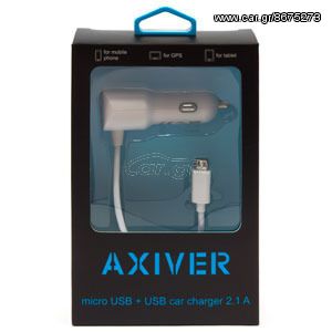 Φορτιστής αναπτήρα USB / Micro USB 2.1AH Axiver