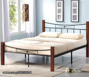 Κρεβάτι Διπλό E8026 FLORA 160x200cm Μεταλ.Μαύρο - Ξύλο Καρυδί (ΕΩΣ 6 ΑΤΟΚΕΣ ή 60 ΔΟΣΕΙΣ)