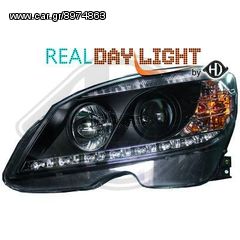 MERCEDES C-CLASS W204 LED ΦΑΝΑΡΙΑ ΜΠΡΟΣΤΑ BLACK-ΜΑΥΡΑ eautoshop.gr