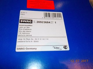 ΦΙΛΤΡΟ ΚΑΜΠΙΝΑΣ BMW E81 E82 E88 E87 Ε90 E91 E92 E93 E84 SWAG ''BMW Βαμβακάς'' -thumb-2