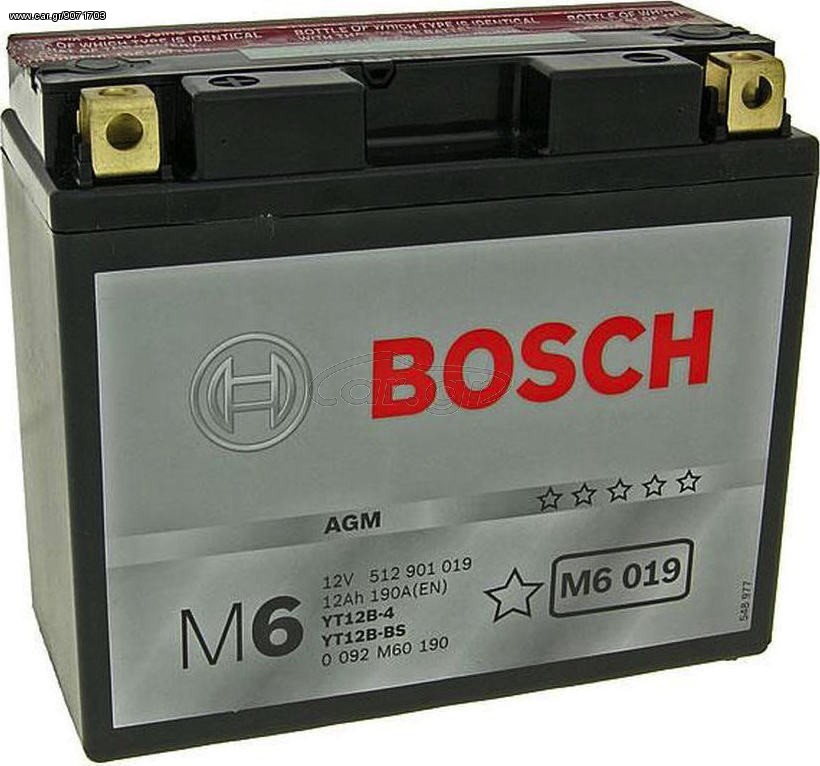 0092M60190 BOSCH YT12B-BS, 12V, 12Ah/190A(EN), ΑΡΙΣ(+), M6-AGM, 0092M60190 eautoshop gr