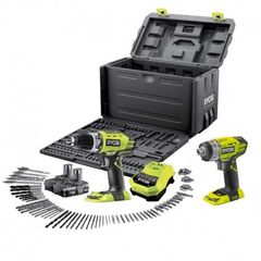 ΣΕΤ ΚΡΟΥΣΤΙΚΟ LLCDI1802 & ΠΑΛΜΙΚΟ RID1801M ΔΡΑΠΑΝΟ RYOBI 18V ΜΕ ΕΡΓΑΛΕΙΟΘΗΚΗ ΚΑΙ 100 ΕΞΑΡΤΗΜΑΤΑ RID18CDI
